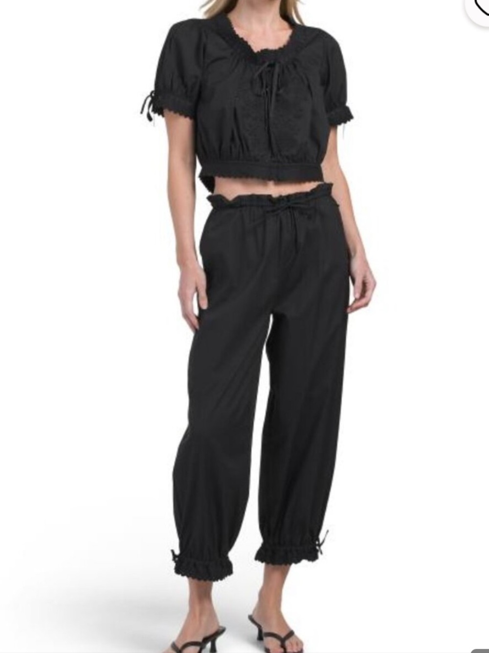 NWT House of Harlow 1960 Black Embroidered Two Piece Crop Top & Drawstring Pants